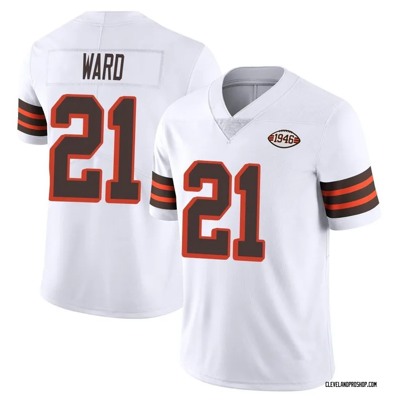 Nike Browns 21 Denzel Ward 1946 Patch White Vapor Limited Men Jersey