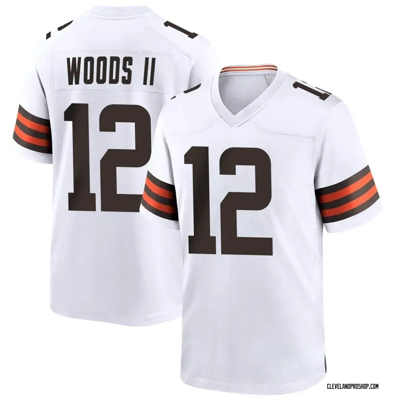 White Youth Michael Woods II Cleveland Browns Game Jersey